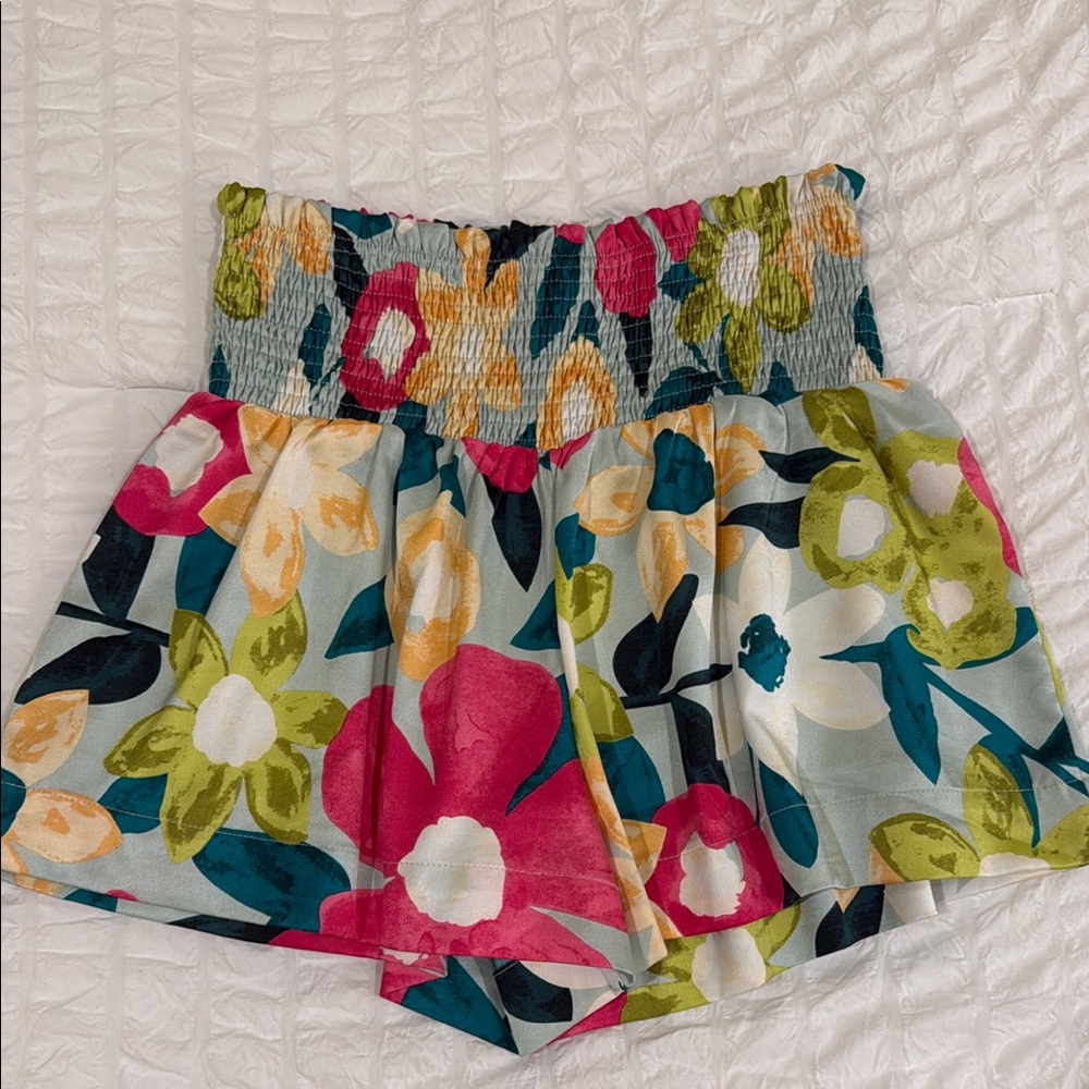 TCEC Floral Print High Waist Shorts with Elastic Waistband